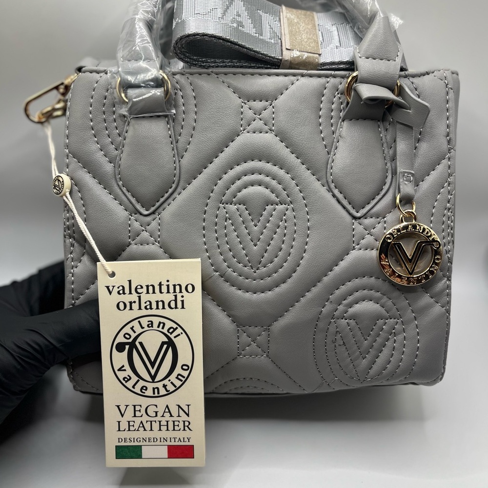 NEW Valentino Orlandi Quilted Gray Small Crossybody/Hand Bag w/ Vegan Leather